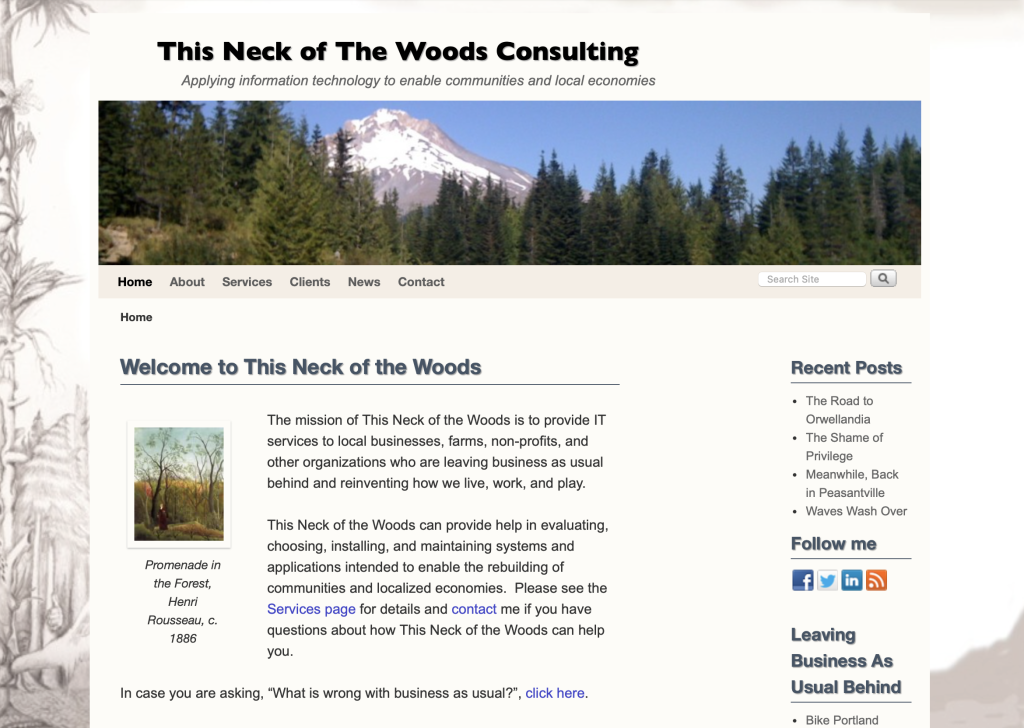 A screenshot of the first TNOTW website. There is a photo of Mt Hood in the banner. 